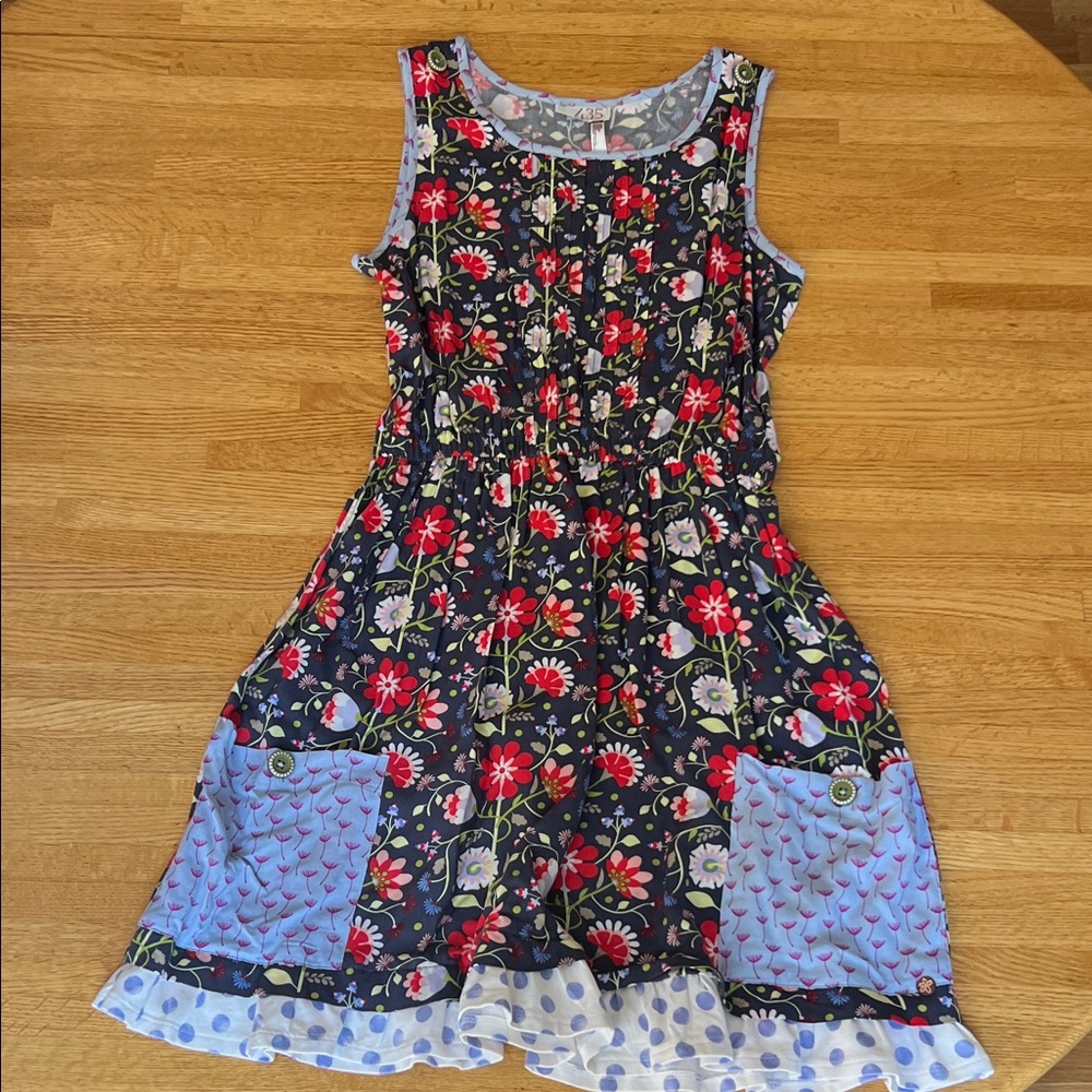 Matilda Jane Navy Floral Kids Dress with Light Blue Details